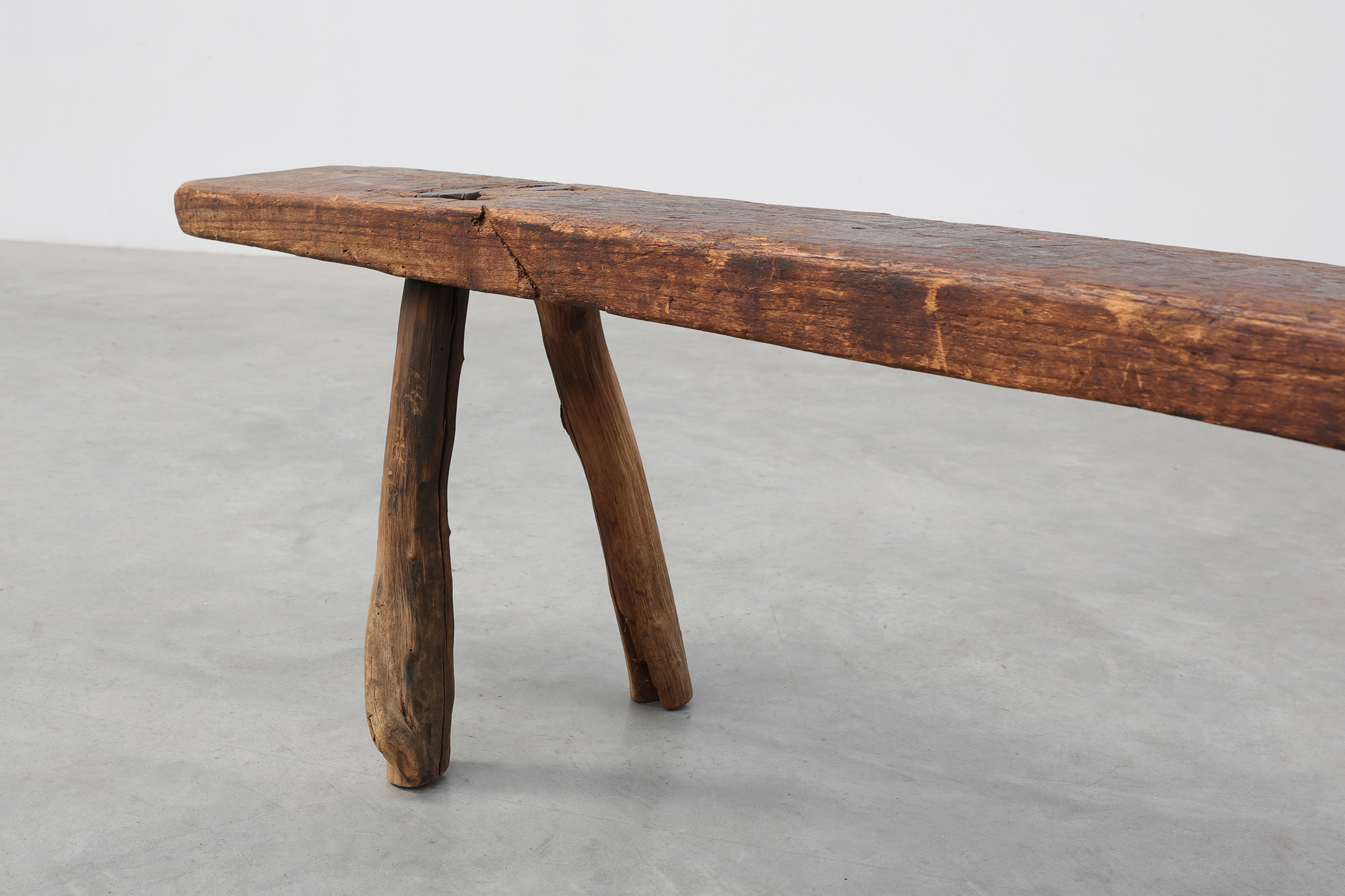 French Primitive Farmhouse Bench with Splayed Legs, 19th Centurythumbnail